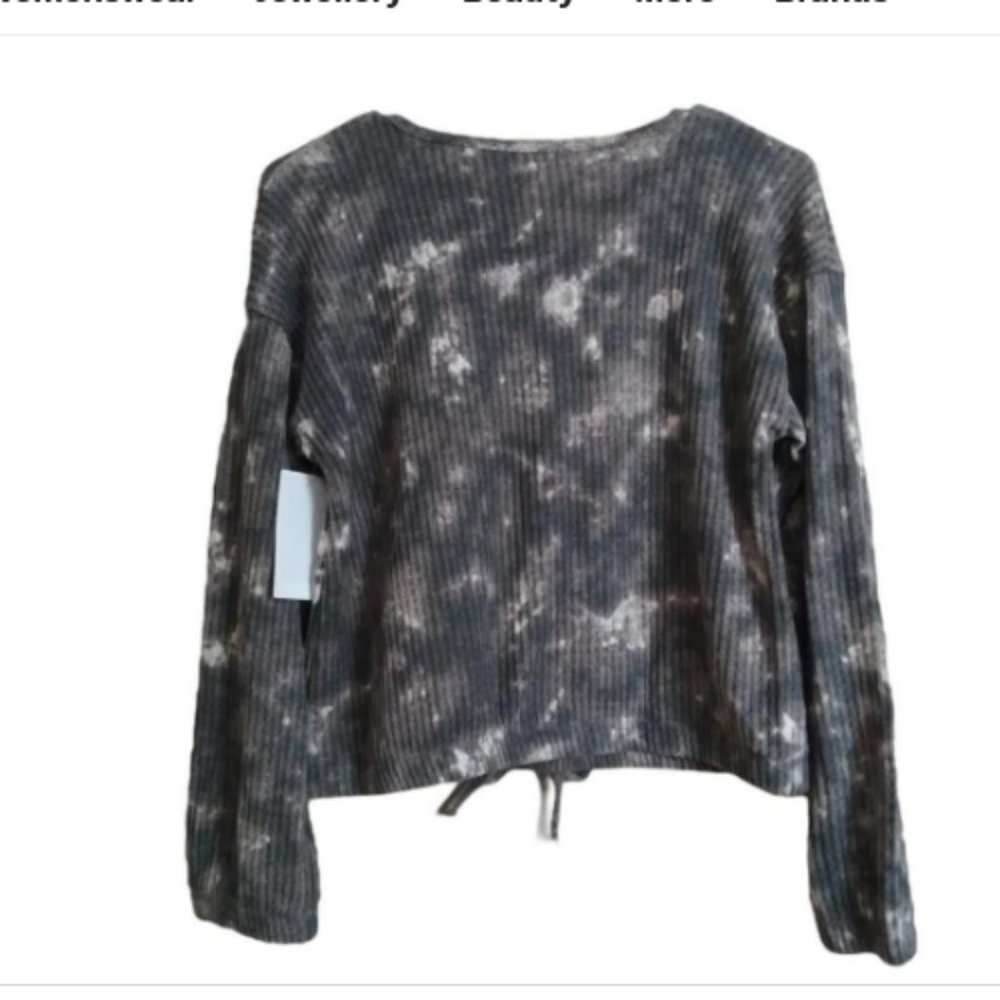 Nordstrom Cozy Waffle Top Tie Dye Waffle Knit Ribbed Lightweight Sweater Black-W